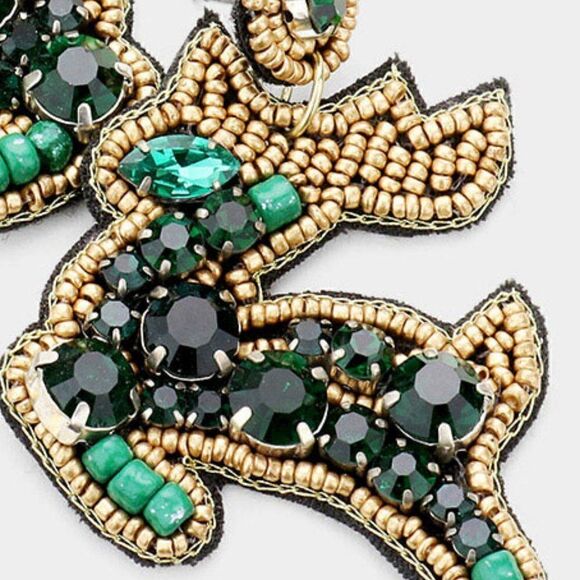 Reindeer Green Seed Bead Earrings NWT - Picture 2 of 6